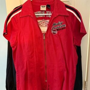 Harley-Davidson Red and Black Zip-Up Shirt